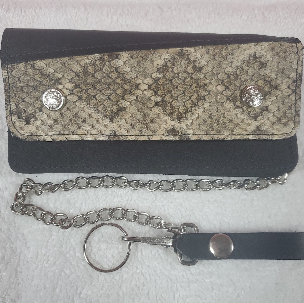 NEW Rattlesnake Skin Large Leather Trucker Wallet